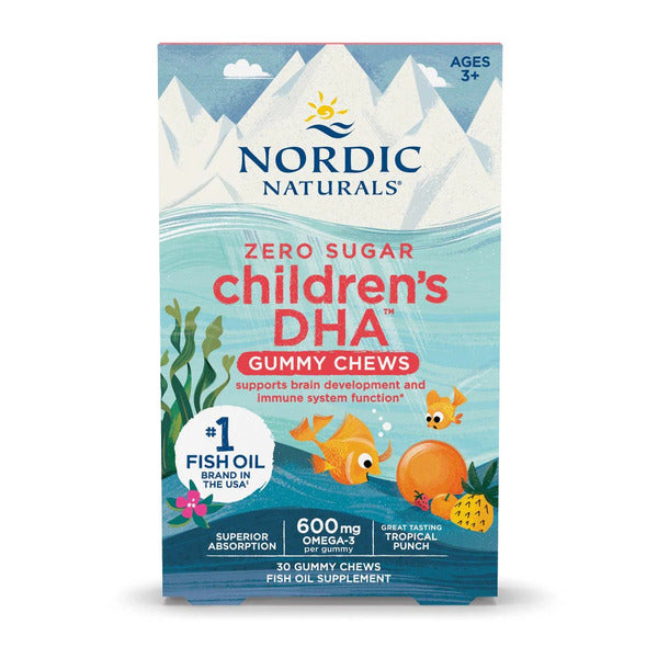 DHA Para Niños Sabor Ponche Tropical, Sin Azúcar (30 Gomitas), Nordic Naturals