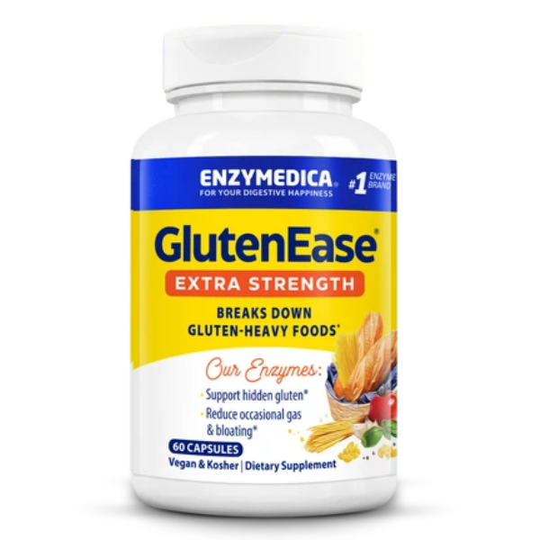 GlutenEase™  Extra Fuerte (60 caps), Enzimas para Gluten y Lácteos, Enzymedica