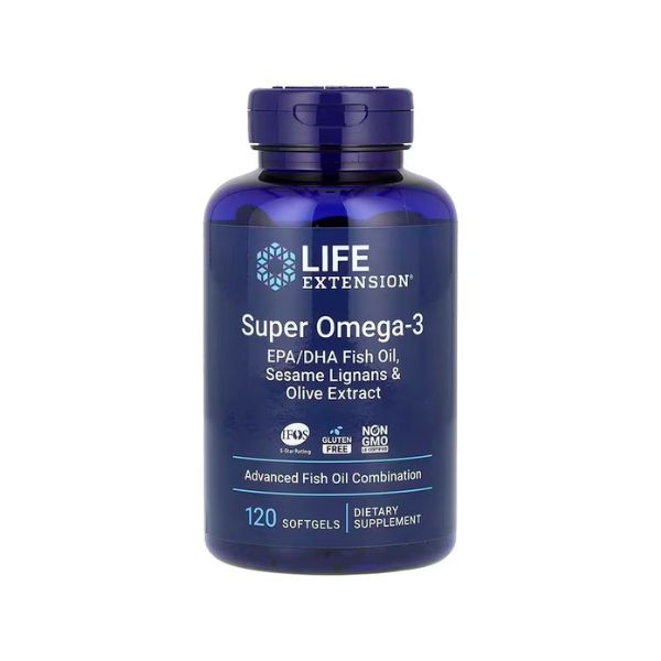 Super Omega-3 con Aceite de Pescado EPA/DHA, Lignanos de Sesamo y Extracto de Oliva (120 softgels), Life Extension