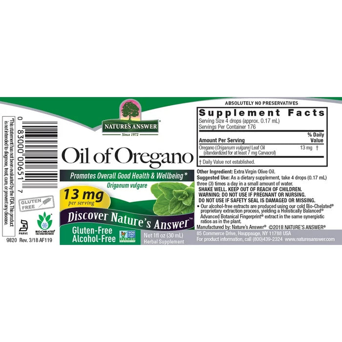 Aceite de Oregano (1 fl oz/30 ml), Nature's Answer