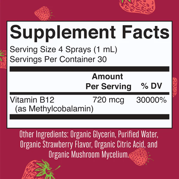 Vitamina B12, 720 mcg en Aerosol, Fresa, Org, (1 fl oz/ 30 ml), Mary Ruth´s