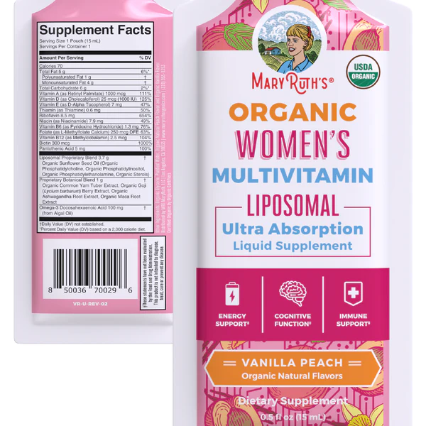 Multivitamínico Liposomal para Mujeres, Vainilla Melocotón, (14 pack de 0.5 fl oz), Mary Ruth´s