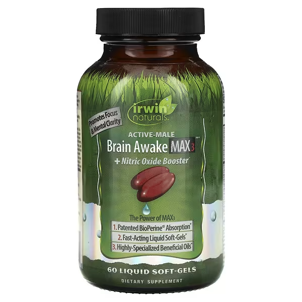 Brain Awake Max3 + Potenciador de Oxido Nitrico (60 softgels), Irwin Naturals