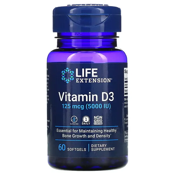 Vitamina D3, 125 mcg 5000 UI, (60 softgels), Life Extension