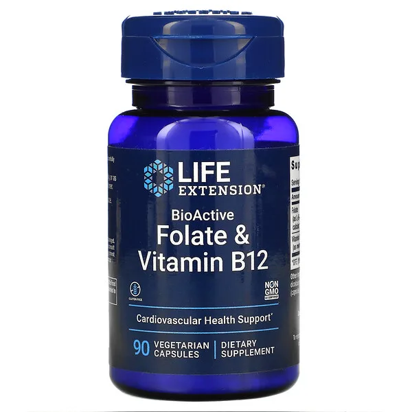 Folato Bioactivo y Vitamina B12 (90 veg caps), Life Extension