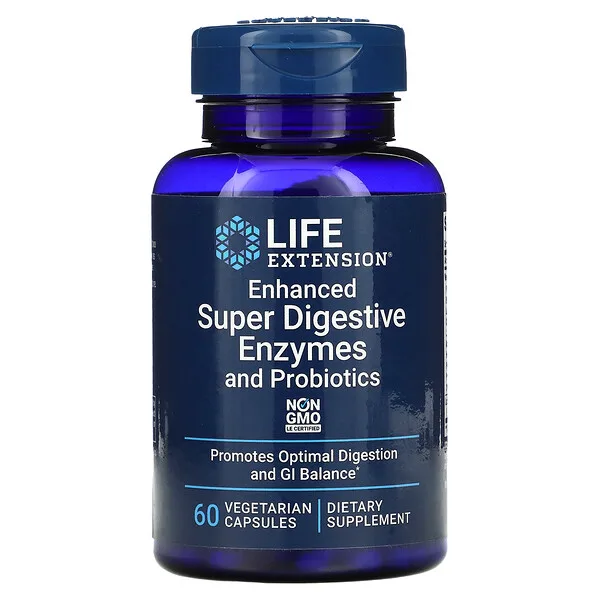 Enzimas Super Digestivas Mejoradas Y Probióticos (60 veg caps), Life Extension