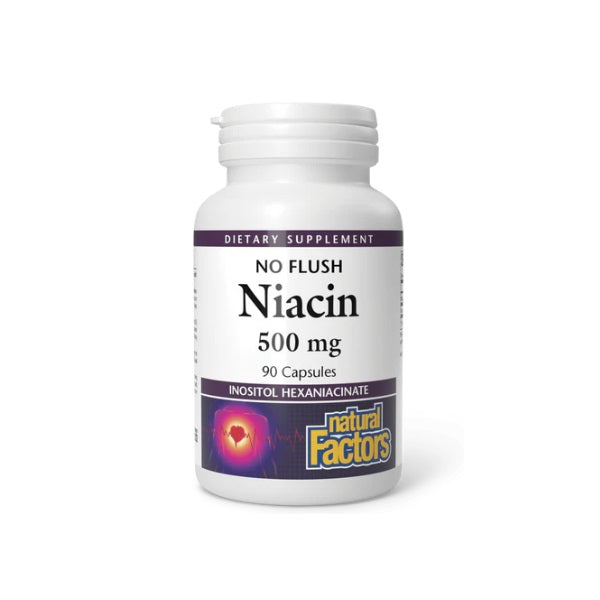 B3 Niacin 500 mg Sin Descarga (90 caps), Natural Factors