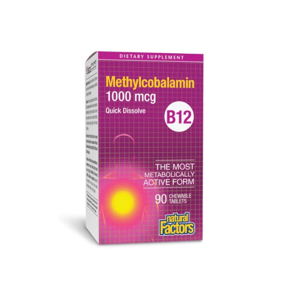 B12 Metilcobalamina 1,000 mcg Masticable (90 tabs), Natural Factors