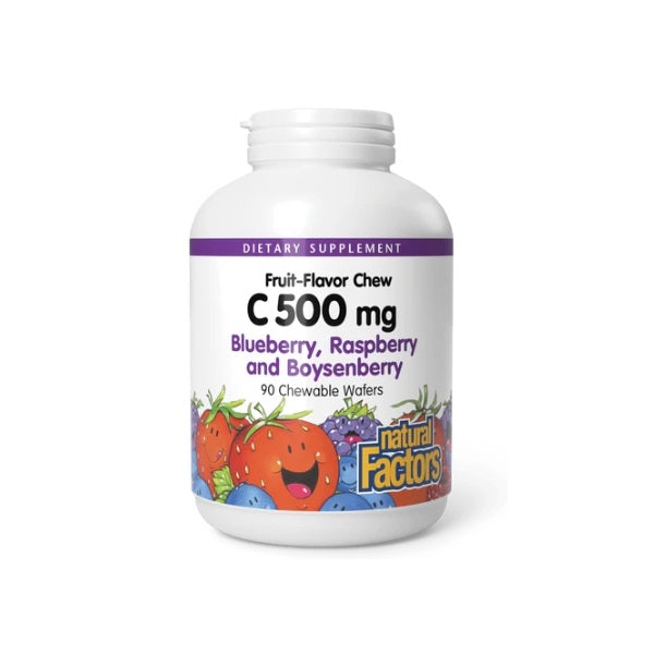 Vitamina C 500 mg Sabor a Mora Azul, Frambuesas & Arandanos (90 tabs), Natural Factors