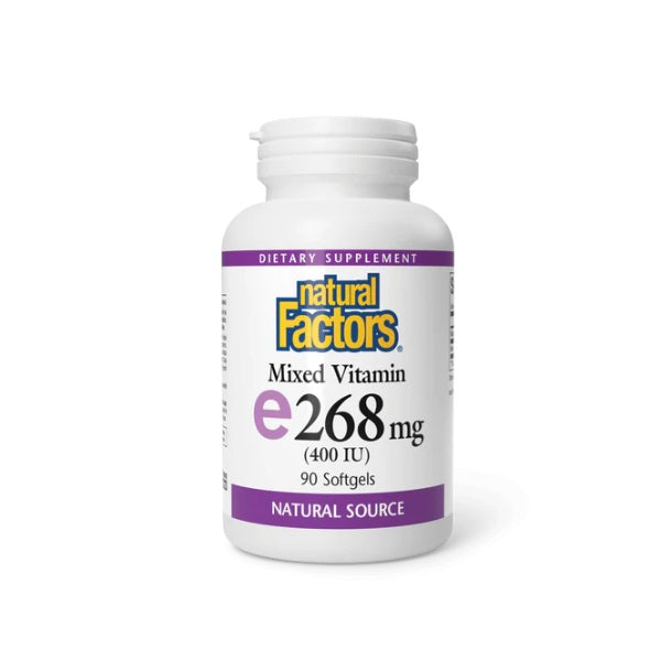 Vitamina E 268 mg (400 IU) (d-alpha tocopherol) w/ 10 mg Mezcla de Tocoperoles (90 softgels), Natural Factors