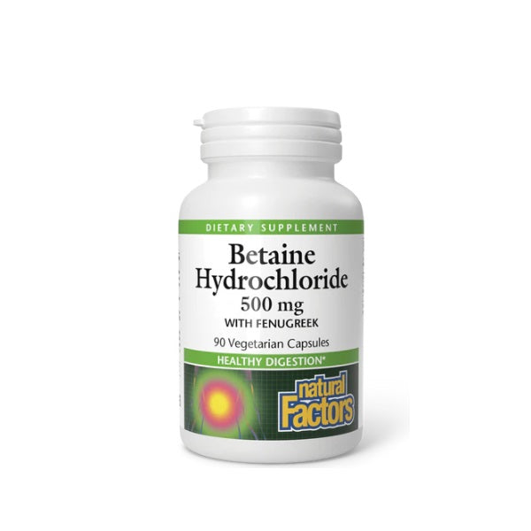 Betaina HCL 500 mg w/ 100 mg Alholva (90 vcap), Natural Factors