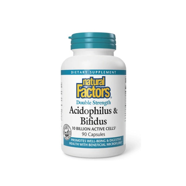 Doble Fuerza de Acidophilus y Bifidus 10 Billones (90 caps), Natural Factors