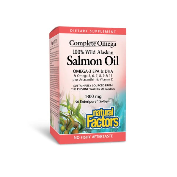 Omega Completo 100% Aceite de Salmon Salvaje de Alaska 1,300 mg Enteripure® (90 softgels), Natural Factors