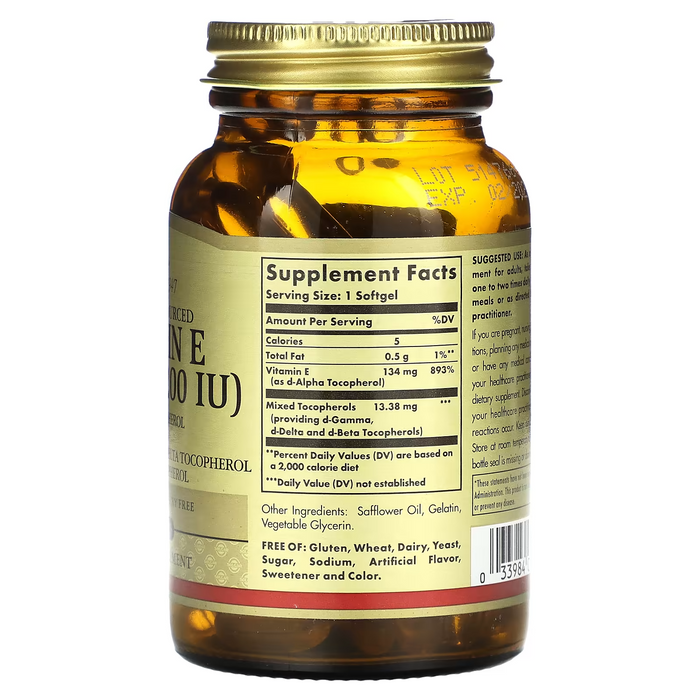 Vitamin E 268 mg, 400 IU (50 softgels)d-Alfa Tocoferol y Tocoferoles Mixtos, Solgar