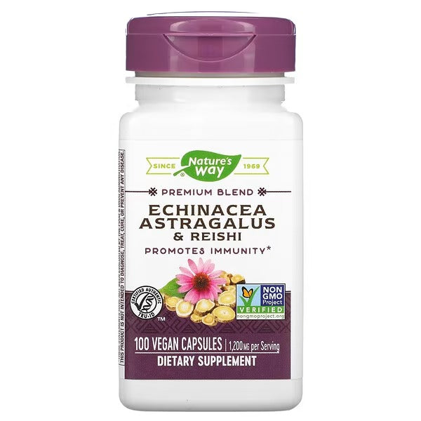 Equinácea, Astrágalo & Reishi 400 mg (100 veg caps), Nature's Way