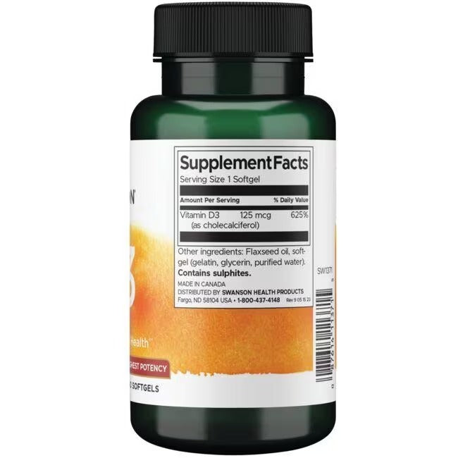 Vitamina D3 5000UI, 125 mcg (250 softgels) , Swanson