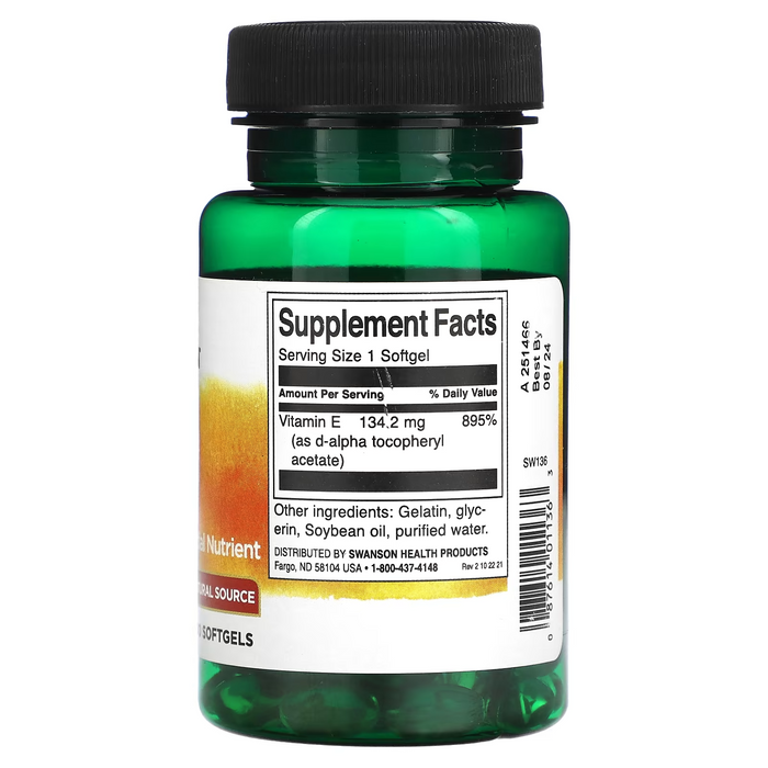 Vitamin E 200IU, 134.2 mg (100 Softgels), Swanson