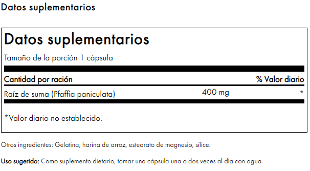 Raiz de Suma (400 mg/60 cápsulas), Swanson