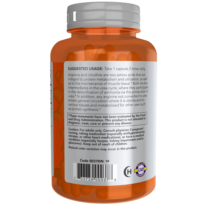 Arginina y Citrulina 500 mg /250 mg (120 veg caps)