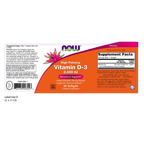 Vitamin D-3 2000 IU (30 Softgels)/ Vitamin D-3 2000 IU