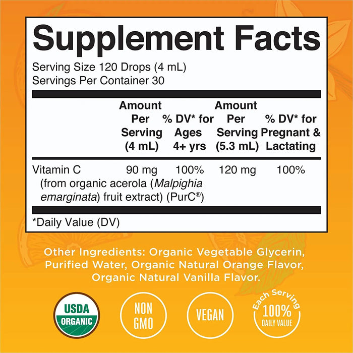 Organic Vitamin C Liquid Drops 4 oz (120ml) Mary Ruths