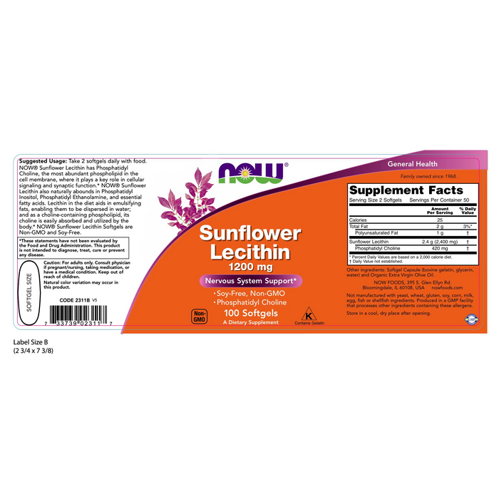 Sunflower Lecithin 1200mg (100 Softgels) soy free / Sunflower Lecithin 1200 mg