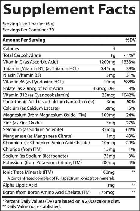 Electrolitos 1200mg Vitamina C - Cítricos sin Azúcar (30 pack de 0.18 oz/5.1gr) , Trace Minerals