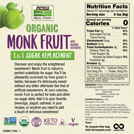 Organic Monk Fruit powder (454gr) / Monk Fruit with Erythritol Organic Powder