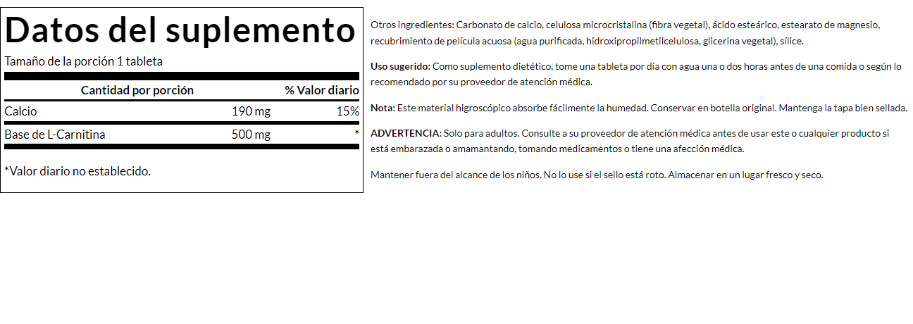 L-Carnitina 500 mg (100 tabs), Swanson