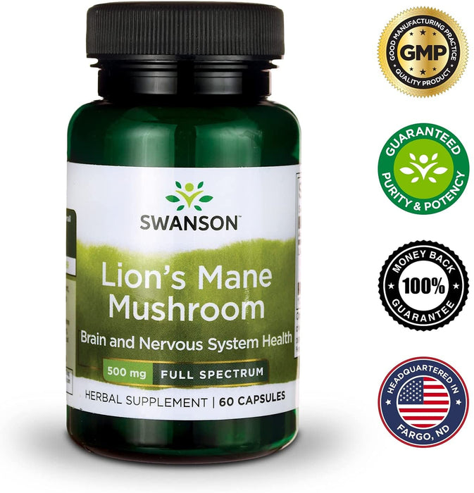 Swanson Fungus Mane de León 50mg (60 CAPS)/ Lion's mane Mushroom