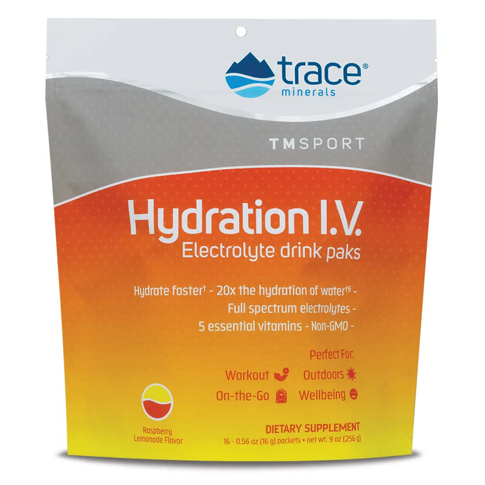 Hidratación I.V. Electrolito sabor Limonada de Frambuesa (16packs de 0.56 oz) , Trace Minerals