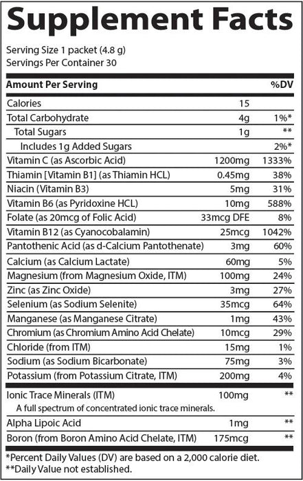 Electrolitos 1200mg Vitamina C- Sabor Uva (30 pack de 0.19 oz/5.3 gr), Trace Minerals