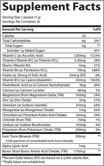 Electrolitos 1200mg Vitamina C- Frutos Rojos (30 pack de 0.25oz/7gr), Trace Minerals