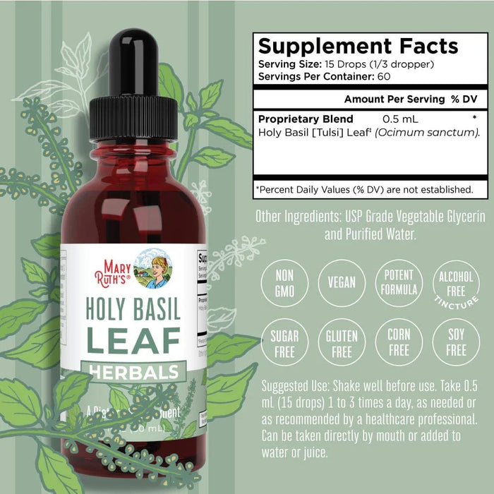 Organic Holy Basil Leaf Liquid Drops 1oz(30ml) Mary Ruth