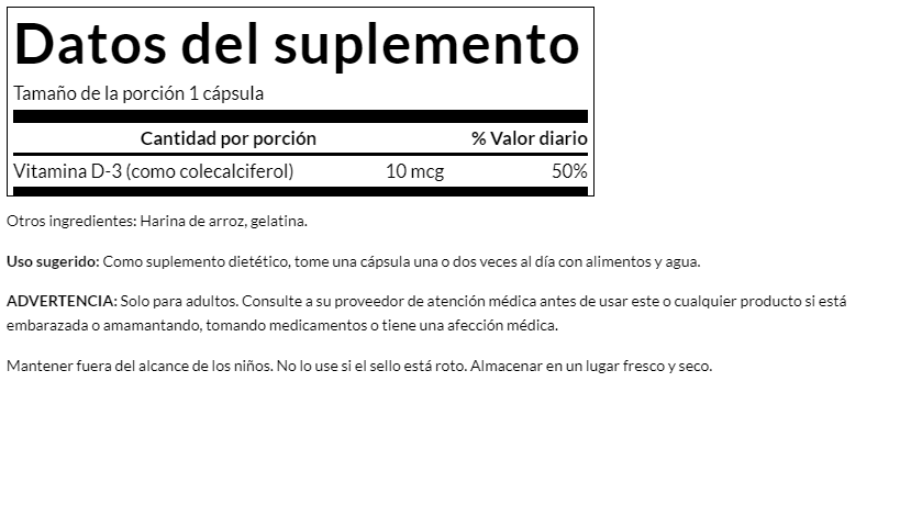 Vitamina D3 400ui-10 mcg (250 caps) , Swanson
